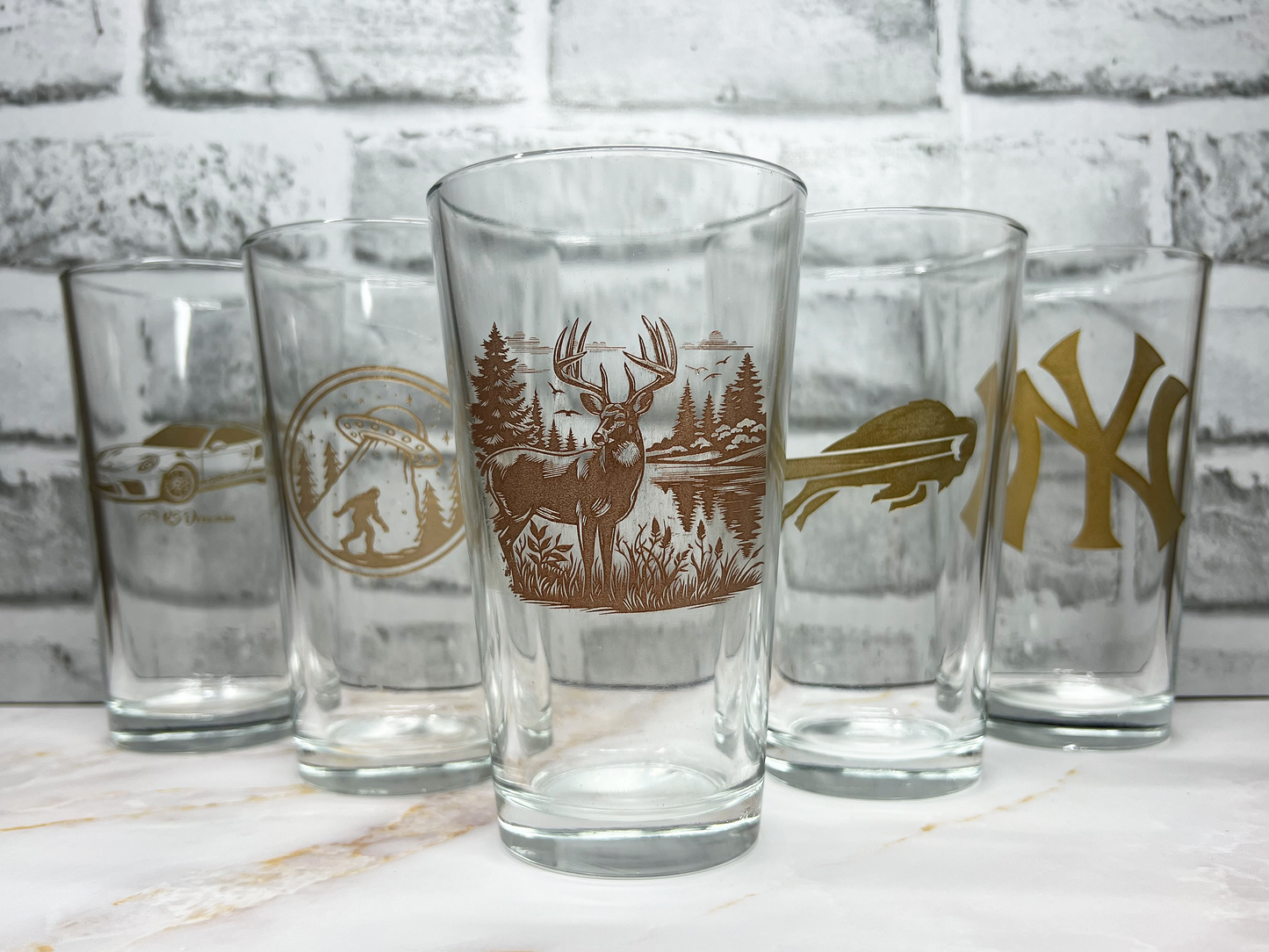 Custom 16oz Pint Glasses | Custom Laser Engraved | Any Logo, Photos, Text, Numbers, Etc | Sets of 4,6,10,24, > Bulk Inquiries Contact Us!