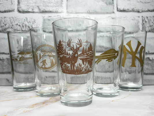 Custom 16oz Pint Glasses | Custom Laser Engraved | Any Logo, Photos, Text, Numbers, Etc | Sets of 4,6,10,24, > Bulk Inquiries Contact Us!