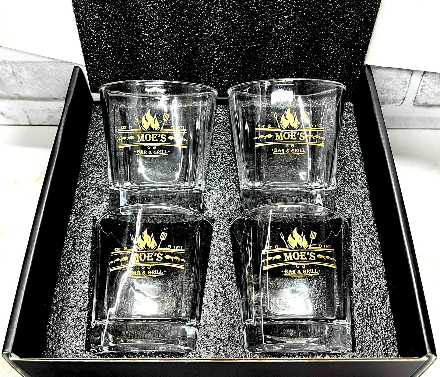 11oz Set Of Four | Whiskey Square Rock Glasses | Any Custom Engraving | Logo | Name | 6 Finish Colors