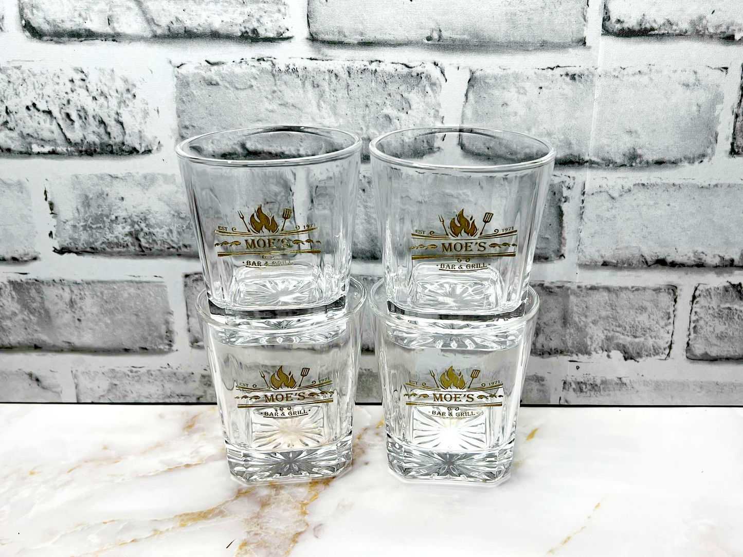 11oz Set Of Four | Whiskey Square Rock Glasses | Any Custom Engraving | Logo | Name | 6 Finish Colors