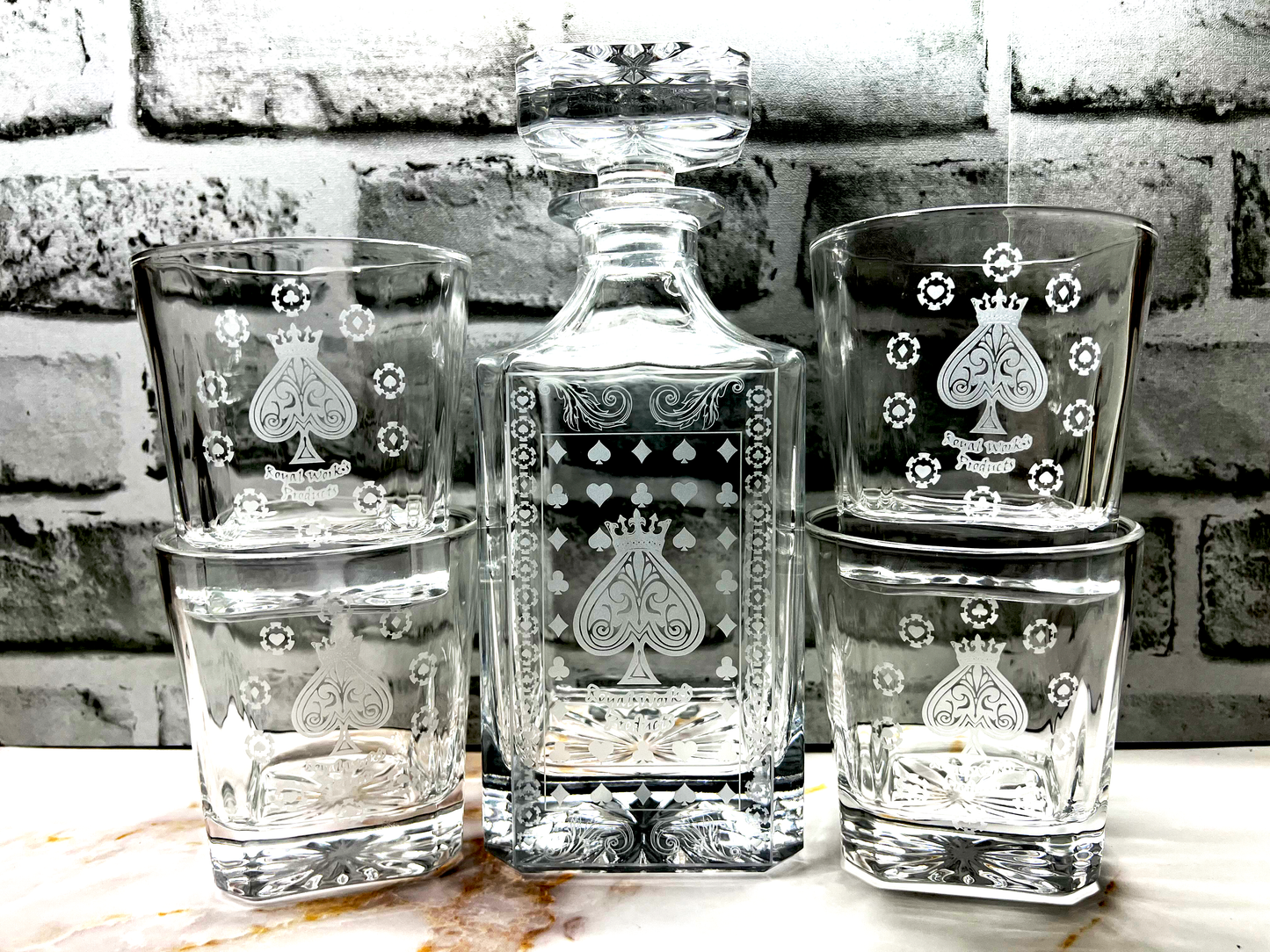 Personalized Whiskey Decanter Set | 4 Square Rock Glasses Included | Any Custom Engraving | Perfect Gift for Him | Weddings | Client Gifts